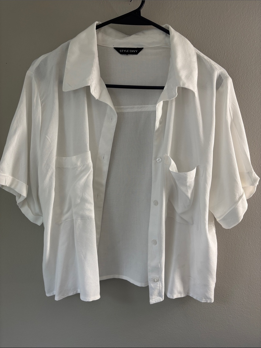 Style Envy White Short-Sleeve Button Front Top
